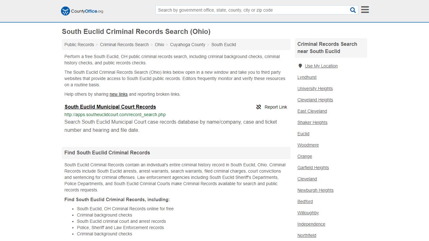 Criminal Records Search - South Euclid, OH (Arrests, Jails ...